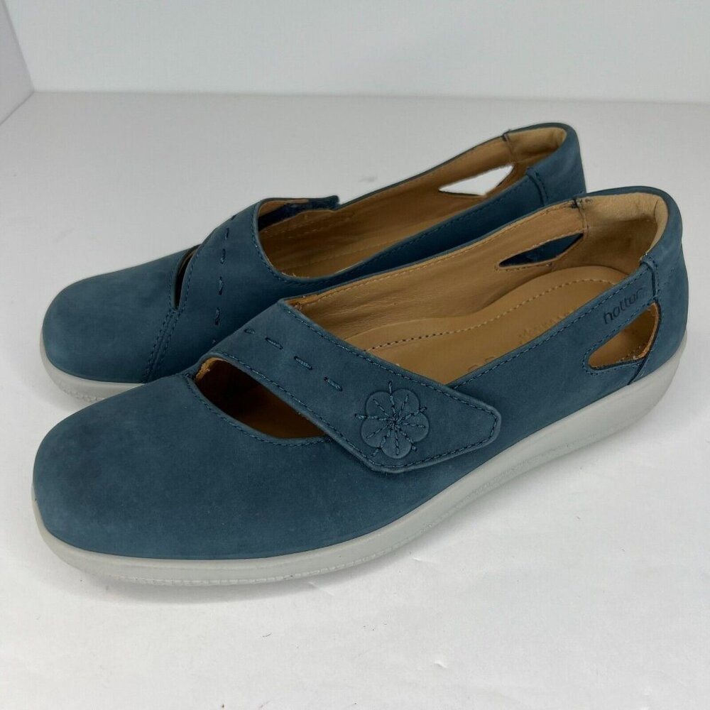 Hotter Womens Blue Comfort Concept Bliss Faux Suede Size 7 Ballet Flats